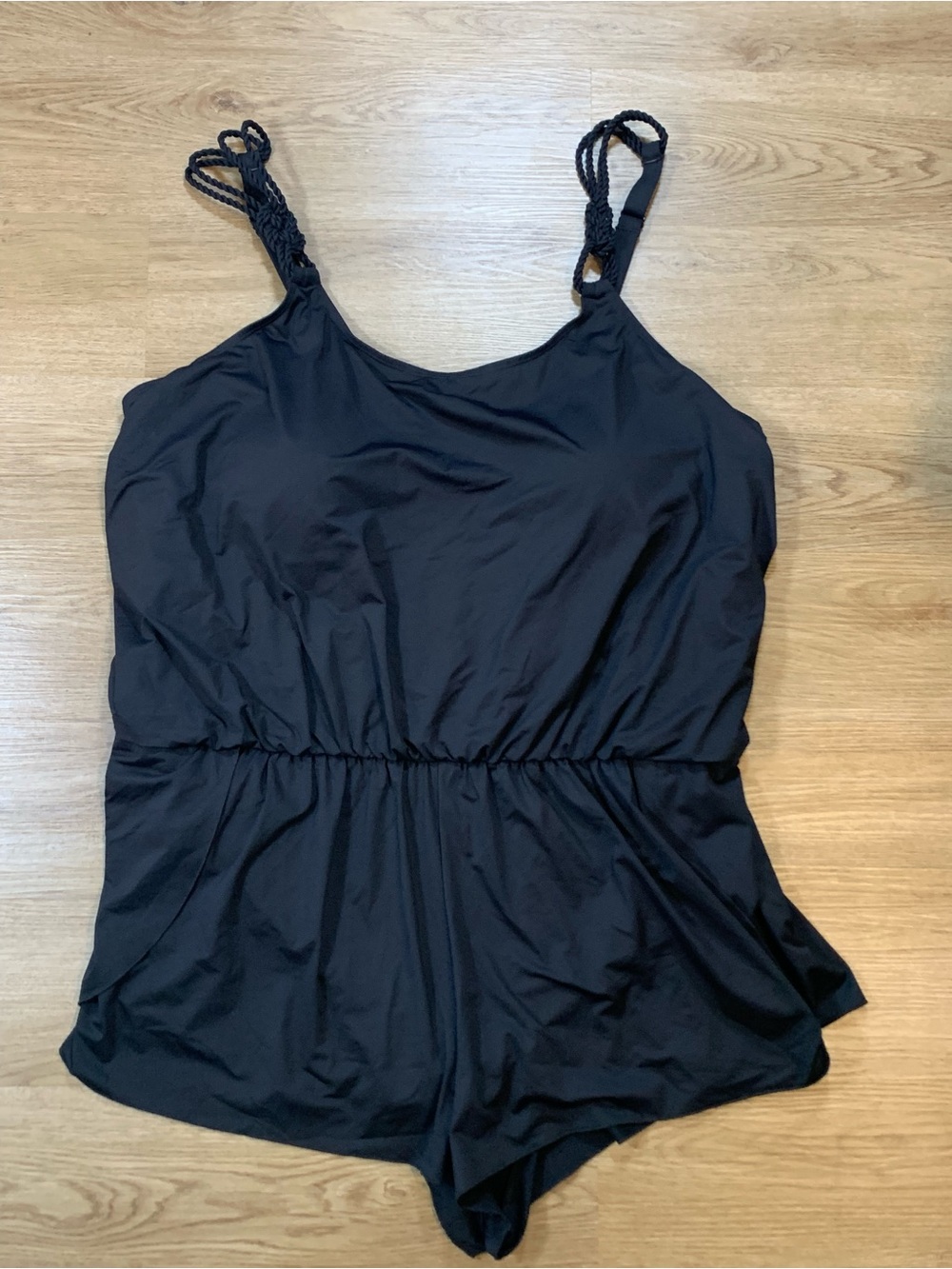 NWT Plus Size 5X Swimsuit Swim Romper Black Braided Straps